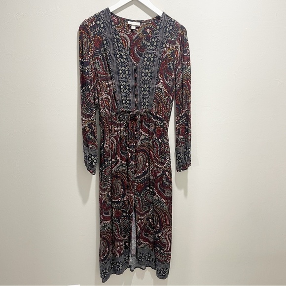 KNOX ROSE Women’s Navy Blue Paisley Print Maxi Dress Button Front Size Medium - Picture 2 of 7